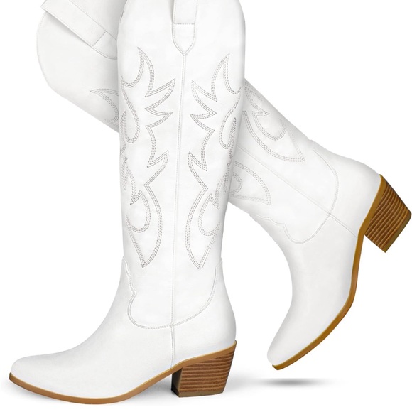 STALOV Embroidered Cowboy Boots for Women, Fashion Western Pointed Toe Chunky - Picture 1 of 6